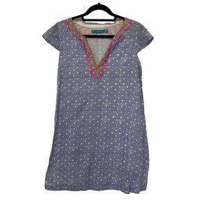 Tori Richard Womens Dress Size 4 Blue Hawaiian All Over Print Embroidered V-Neck